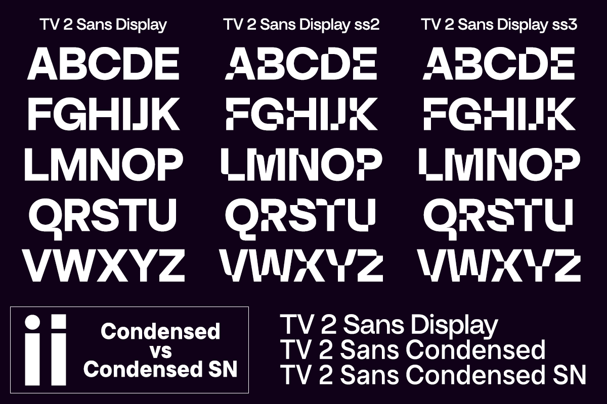 Schriftart TV 2 Condensed SN