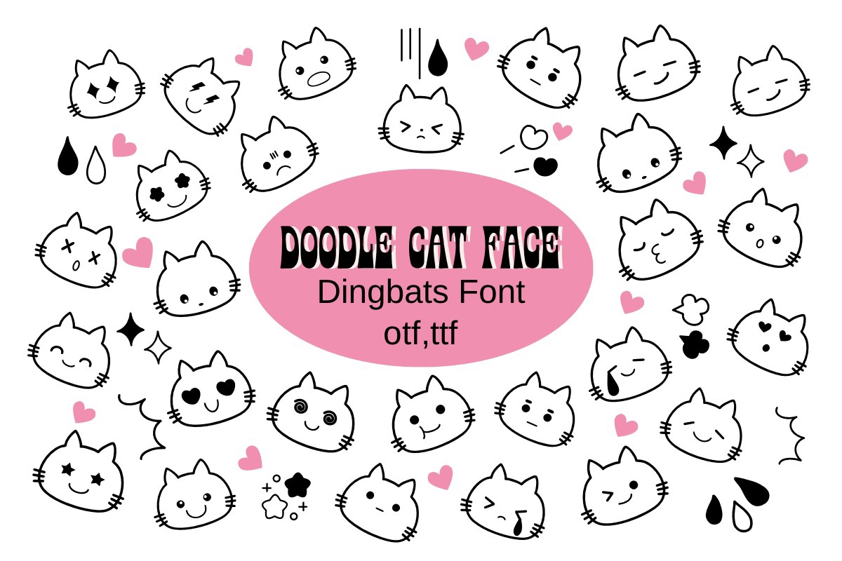 Schriftart Doodle Cat Face