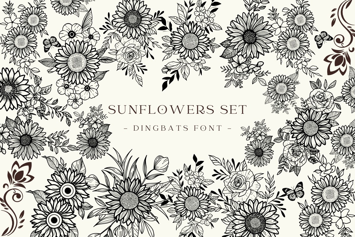 Schriftart Sunflowers Set