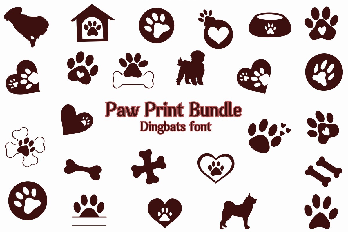 Schriftart Paw Print Bundle